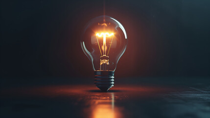 A glowing lightbulb illuminates a dark room, symbolizing a bright idea and creative thinking, sparking innovation and inspiration.