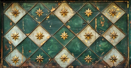 Ornate Green Door With Golden Star Detail In Prague