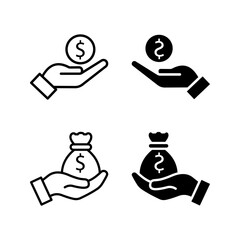 save money icon set, salary money, invest finance, hand holding dollar color editable