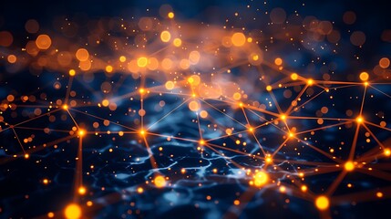 A network of glowing yellow dots connected by lines, on a dark blue background