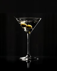 Martini with Olives - Black Background
