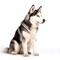 Sakhalin husky dog breed standing against white background, AI Generated
