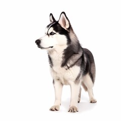 Sakhalin husky dog breed standing against white background, AI Generated