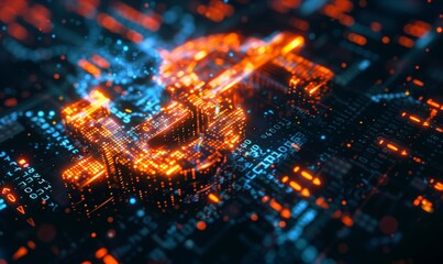 Digital Representation of a Dollar Sign in Circuitry with Glowing Effects