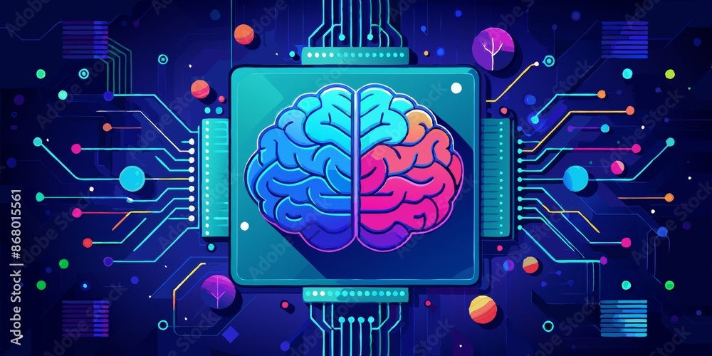 Poster A computer monitor with a brain on it