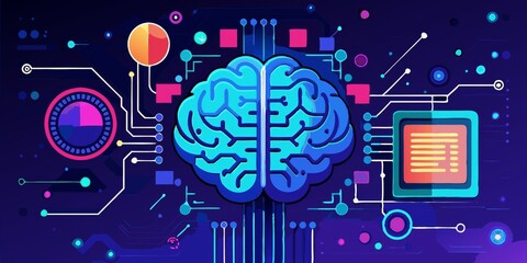 A computer brain with a blue background
