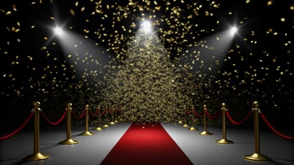 golden confetti on red carpet