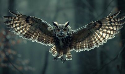 Fototapeta premium Majestic owl in mid-flight capturing the essence of the wilderness
