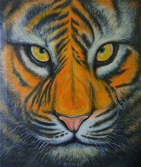 Art face tiger design by hand painting on canvas.