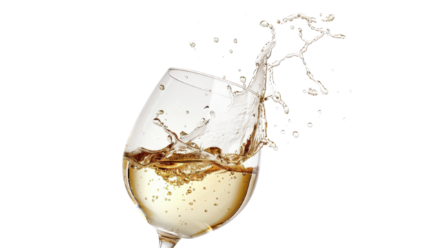 White wine champagne splashing in a glass isolated on a transparent background