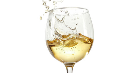 White wine champagne splashing in a glass isolated on a transparent background