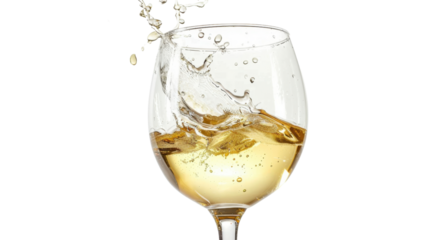 White wine champagne splashing in a glass isolated on a transparent background