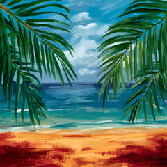 Fototapeta premium Use curved lines to create the trunks and fronds of the palm trees,Make sure to vary the lengths and angles of the fronds to add realism.