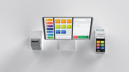 Point of sale system or cash register machine on desk