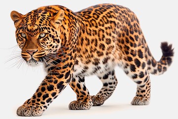 Obraz premium Prowling Leopard A leopard walking stealthily with a white background