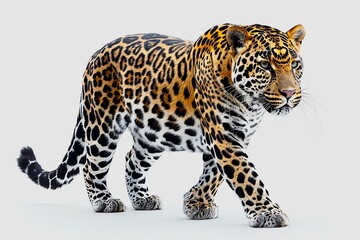 Fototapeta premium Prowling Leopard A leopard walking stealthily with a white background