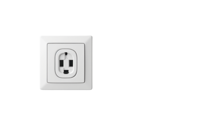 White electrical plug in the electric socket on a wall on transparent background