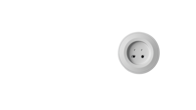 White electrical plug in the electric socket on a wall on transparent background