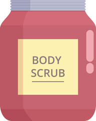 Pink jar of body scrub is sitting on a white background, promoting skincare and exfoliation