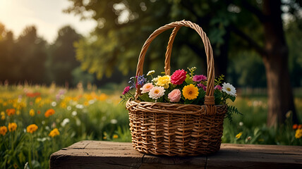 basket  and flowers