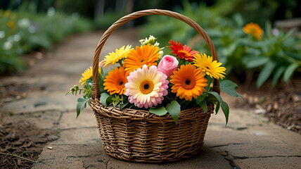 basket  and flowers