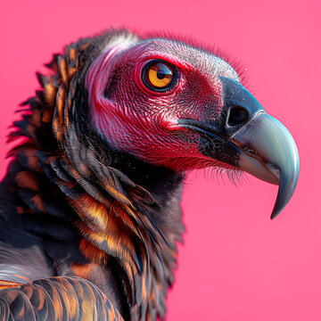 passport photo of a vulture on a pink background