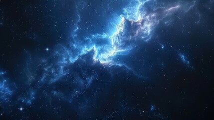 Fototapeta premium Abstract blue nebula with glowing light, cosmic space background.