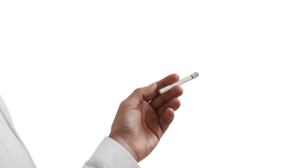 Person holds a cigarette isolated on a transparent background