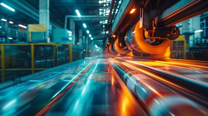 Highspeed printing press producing magazines, showcasing speed and productivity, focus on, media production, dynamic, overlay, editorial office backdrop