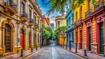 A vibrant street scene in Santiago, Chile , Santiago, city, Chile, South America, architecture, buildings, urban, street