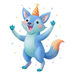 Joyful Animal Celebrating with Party Hat and Confetti Clipart - Perfect for Birthday and Festive Designs