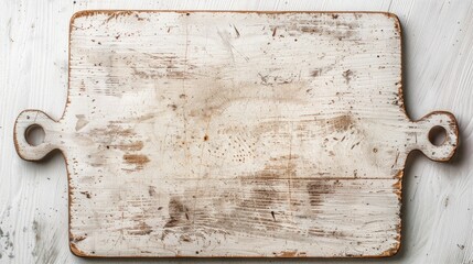 Aged white cutting board with empty space viewed from above