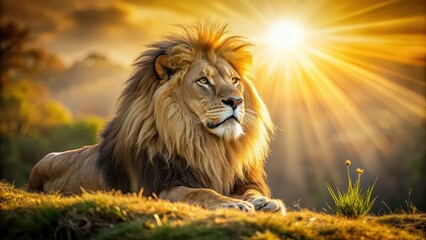 Majestic lion basking in the warm sunlight, lion, sun, majestic, wildlife, nature, predator, savannah, wild, mane