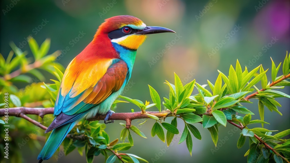 Poster A vibrant bird perched gracefully on a lush green tree branch, bird, tree, branch, wildlife, nature, colorful, perched