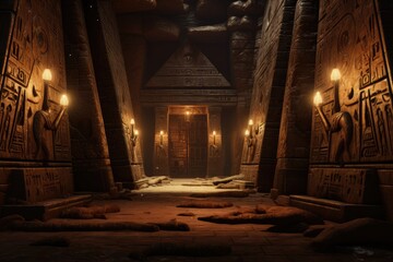 A hidden chamber within the Egyptian pyramids, filled with mystical hieroglyphs.