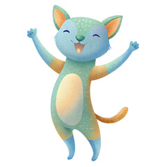 Cheerful Cartoon Animal Celebrating with Raised Arms - Fun and Colorful Clipart for Parties and Events