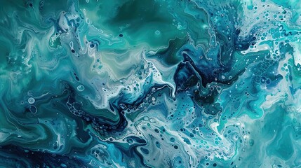 Obraz premium Serene Ocean Waves: Fluid Painting in Shades of Blue and Green