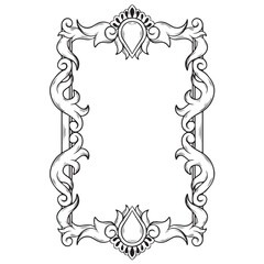 tattoo and t-shirt design black and white hand drawn engraving ornament rectangle frame vector