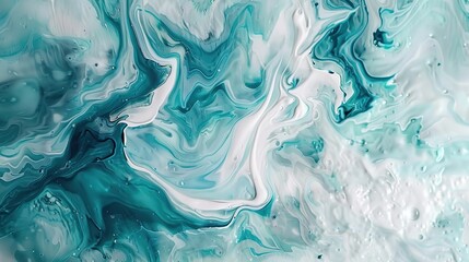 Obraz premium Serene Fluid Artwork: Soft Teal and White Swirls Conveying Peaceful Vibes