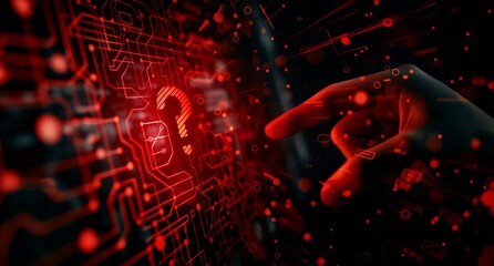 Computer virtual virus red digital warning sign, cyber security concept