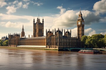 Obraz premium The Palace of Westminster, where time travelers convene to shape history.