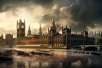 Fototapeta premium The Palace of Westminster, where time travelers convene to shape history.