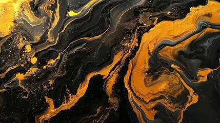 Obraz premium Ethereal Elegance: Dynamic Fluid Painting with Bold Black and Gold Swirls