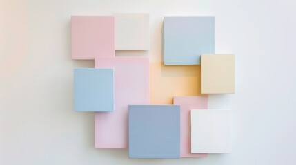 Fototapeta premium Pops of Pastel: Modern Artistic Square Arrangement on White Wall