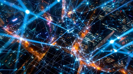 Luminous Fiber Optic Web of Pulsing Data and Advanced Connectivity