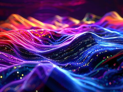 Luminescent Fiber Optic Expanse with Pulsing Nodes of Intelligent Technological Ecosystem - Powered by Adobe