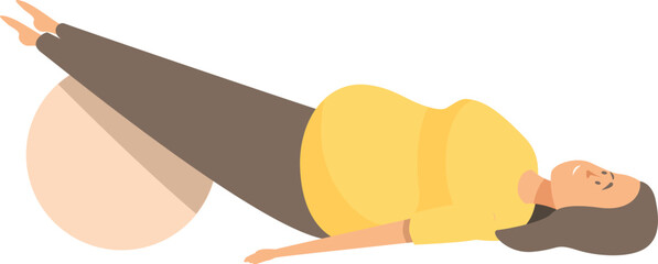 Pregnant woman lying on her back and lifting her legs using a fitness ball