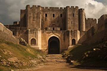Fototapeta premium The Krak des Chevaliers in Syria, where enchanted knights protect a portal.