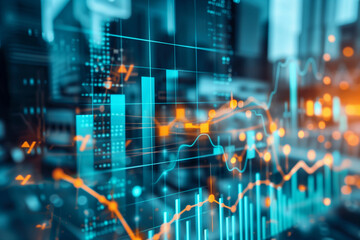 colorful graph of numbers and lines that represent the stock market. Concept of excitement and anticipation as the numbers fluctuate and change