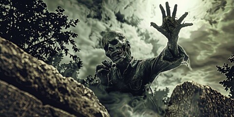 Fototapeta premium undead zombie crawling out the grave